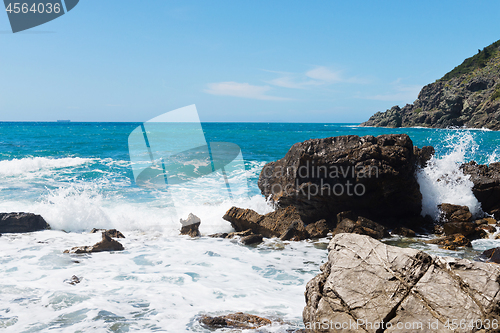 Image of Beautiful azure sea and the rocky beach