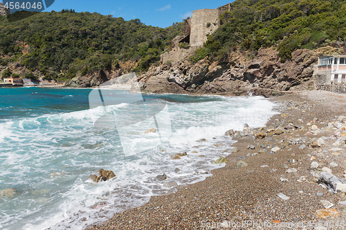 Image of Beautiful blue sea and the rocky beach