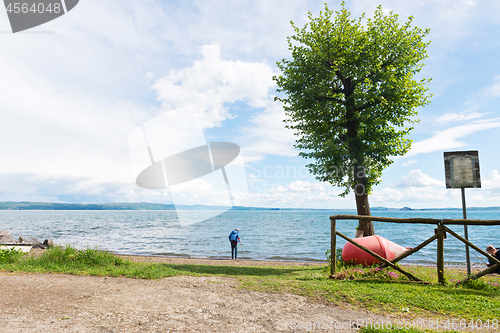 Image of Beautiful blue lake and lonely tree