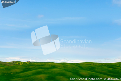 Image of Beautiful spring minimalistic landscape with green hills in Tuscany