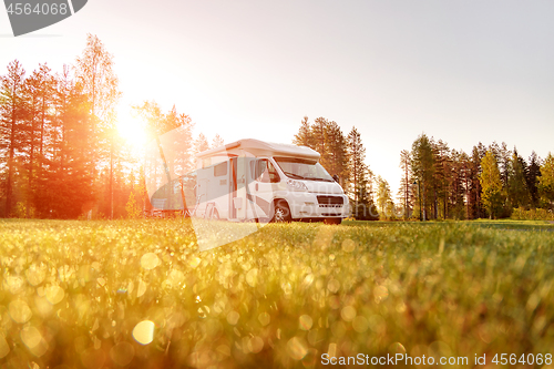 Image of Family vacation travel RV, holiday trip in motorhome