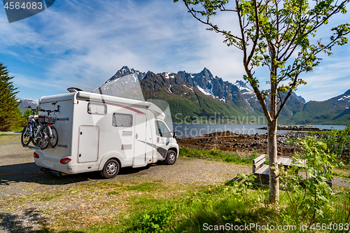 Image of Family vacation travel RV, holiday trip in motorhome