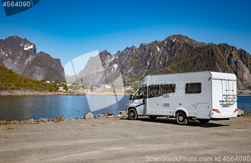 Image of Family vacation travel RV, holiday trip in motorhome