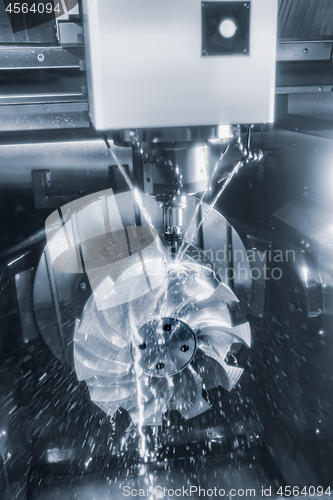 Image of Metalworking CNC lathe milling machine. Cutting metal modern pro