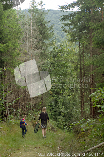 Image of Mother and son in the forest