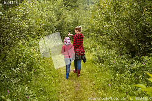 Image of Mother and son in the forest