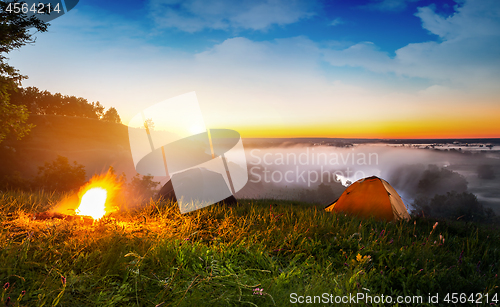Image of Tents and bonfire