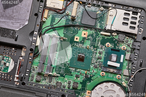 Image of Circuit board closeup, laptop interiors