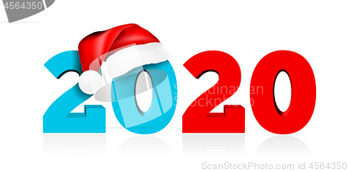 Image of Happy New Year 2020. Figures under the hat of Santa Claus. Vecto