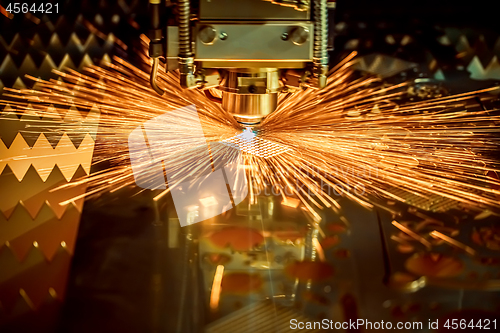 Image of CNC Laser cutting of metal, modern industrial technology.