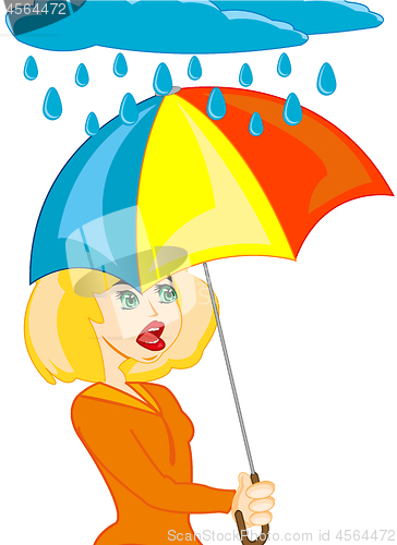 Image of Girl with umbrella in hand under rain