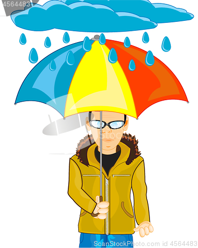 Image of Vector illustration men with umbrella in rain