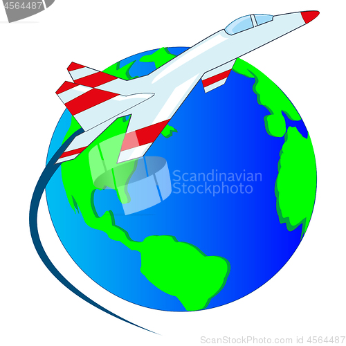 Image of Vector illustration of the planet land and flying plane