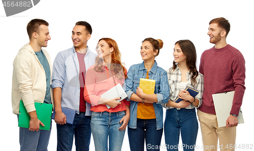 Image of group of students talking over white background