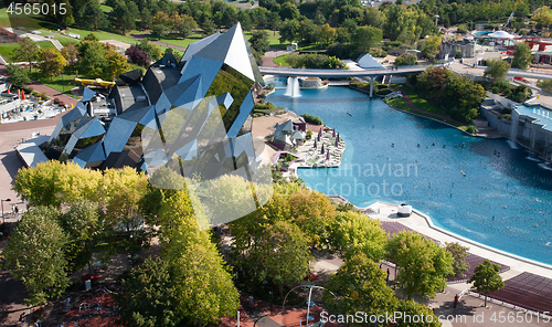 Image of Futuroscope aerial view, theme park in Poitiers, France