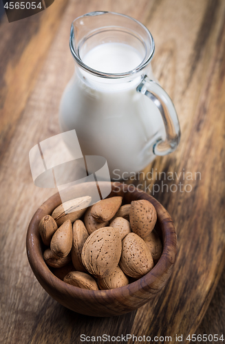 Image of Jar of almond milk with almond nuts