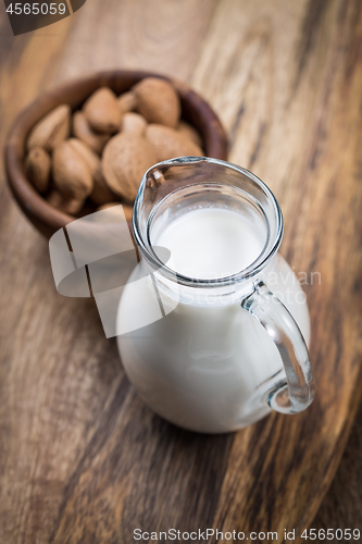 Image of Jar of almond milk with almond nuts