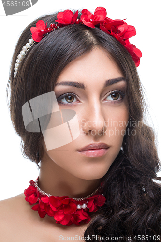 Image of beautiful girl with red ribbon accessories