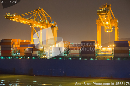 Image of Industrial port at night