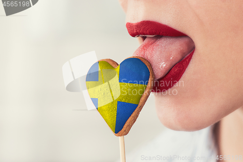 Image of Lips and cookie with flag