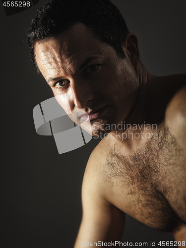 Image of male portrait with hairy chest