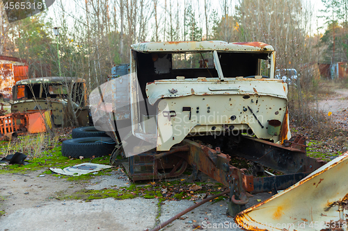 Image of Abandoned truck left outside at Chernobyl Fire station