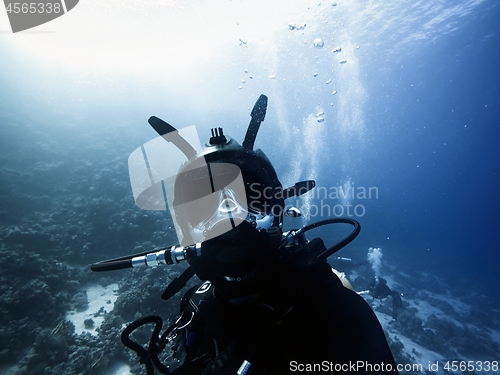 Image of High end underwater mask on diver