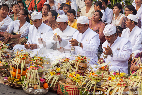 Image of Bali, Indonesia - Feb 2, 2012 - Hari Raya Galungan and Umanis Galungan holiday fesival parade - the days to celebrate the victory of Goodness over evil, on February 2nd 2012 on Bali, Indonesia