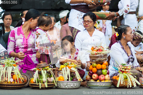 Image of Bali, Indonesia - Feb 2, 2012 - Hari Raya Galungan and Umanis Galungan holiday fesival parade - the days to celebrate the victory of Goodness over evil, on February 2nd 2012 on Bali, Indonesia