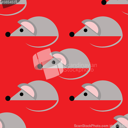 Image of Simple seamless pattern with gray mouses on red background,