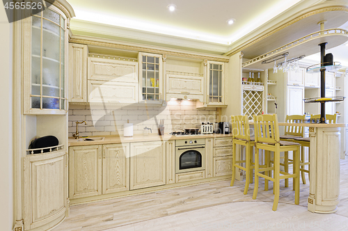 Image of Luxury modern beige kitchen interior