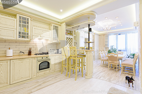 Image of Luxury modern beige and white kitchen interior