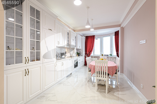 Image of Luxury modern white kitchen interior