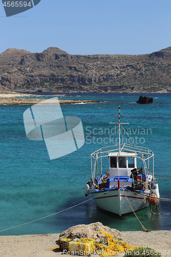 Image of Fishing boat near the Gramvousa coast, Crete island, Greece