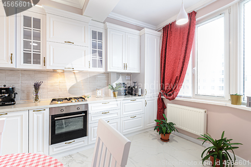 Image of Luxury modern white kitchen interior