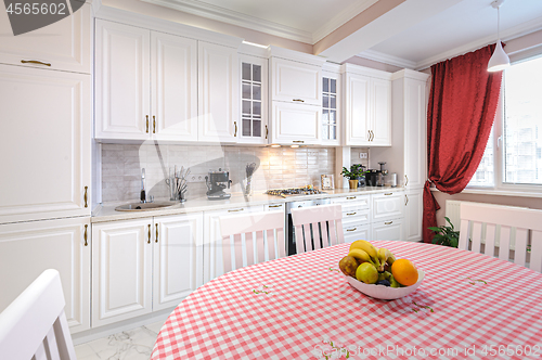 Image of Luxury modern white kitchen interior