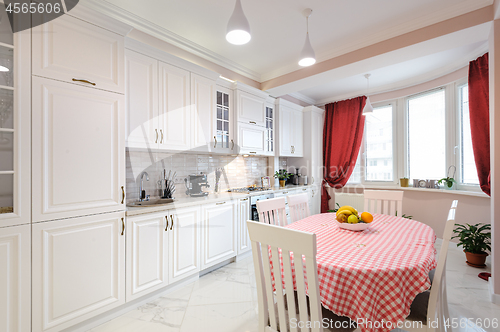 Image of Luxury modern white kitchen interior