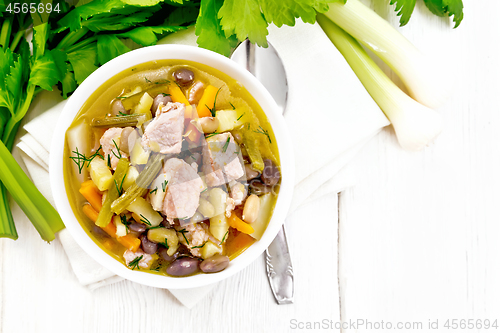 Image of Soup Eintopf in bowl on light board top