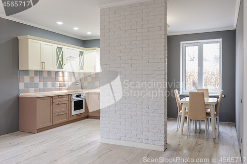 Image of Luxury modern provence styled grey, pink and cream kitchen interior