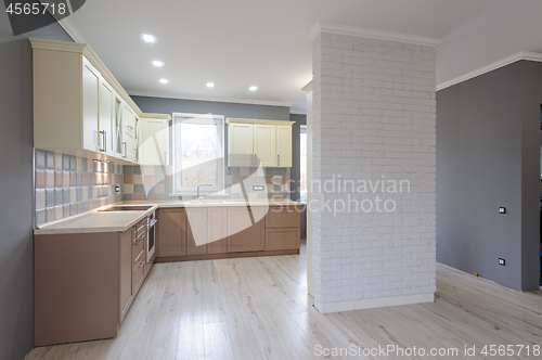 Image of Luxury modern provence styled grey, pink and cream kitchen interior