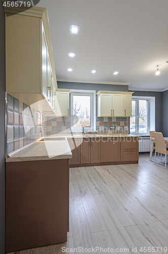 Image of Luxury modern provence styled grey, pink and cream kitchen interior