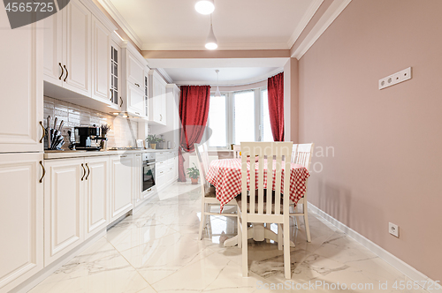 Image of Luxury modern white kitchen interior