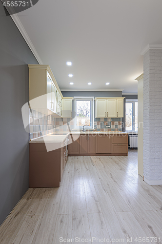 Image of Luxury modern provence styled grey, pink and cream kitchen interior