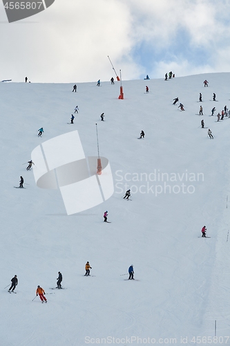 Image of Skiing slopes with skiers