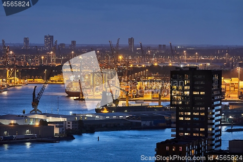 Image of Container Port in Rotterdam at night