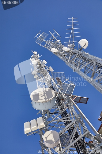 Image of Transmitter towers, blue sky