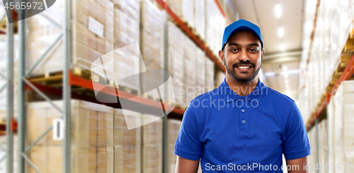 Image of indian delivery man or warehouse worker in uniform