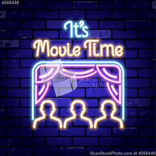 Image of Cinema and Movie time neon signboard