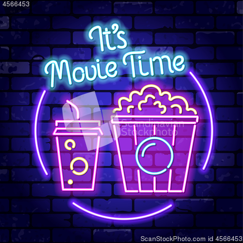 Image of Cinema and Movie time neon signboard