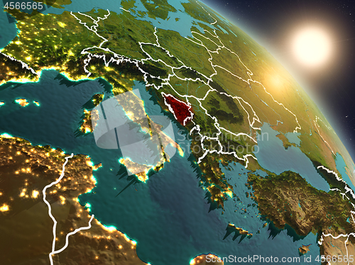 Image of Bosnia and Herzegovina from space during sunrise